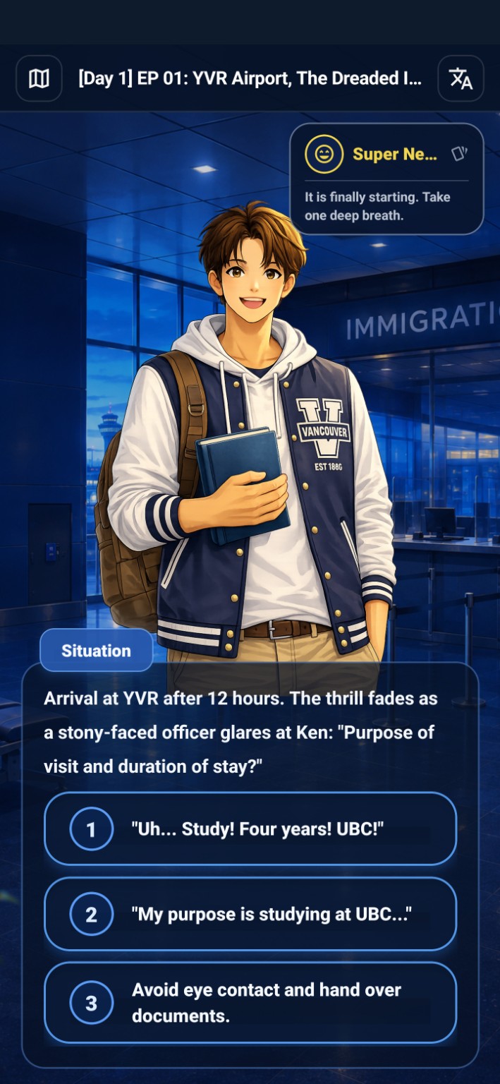Read The Room choice screen with three dialogue options