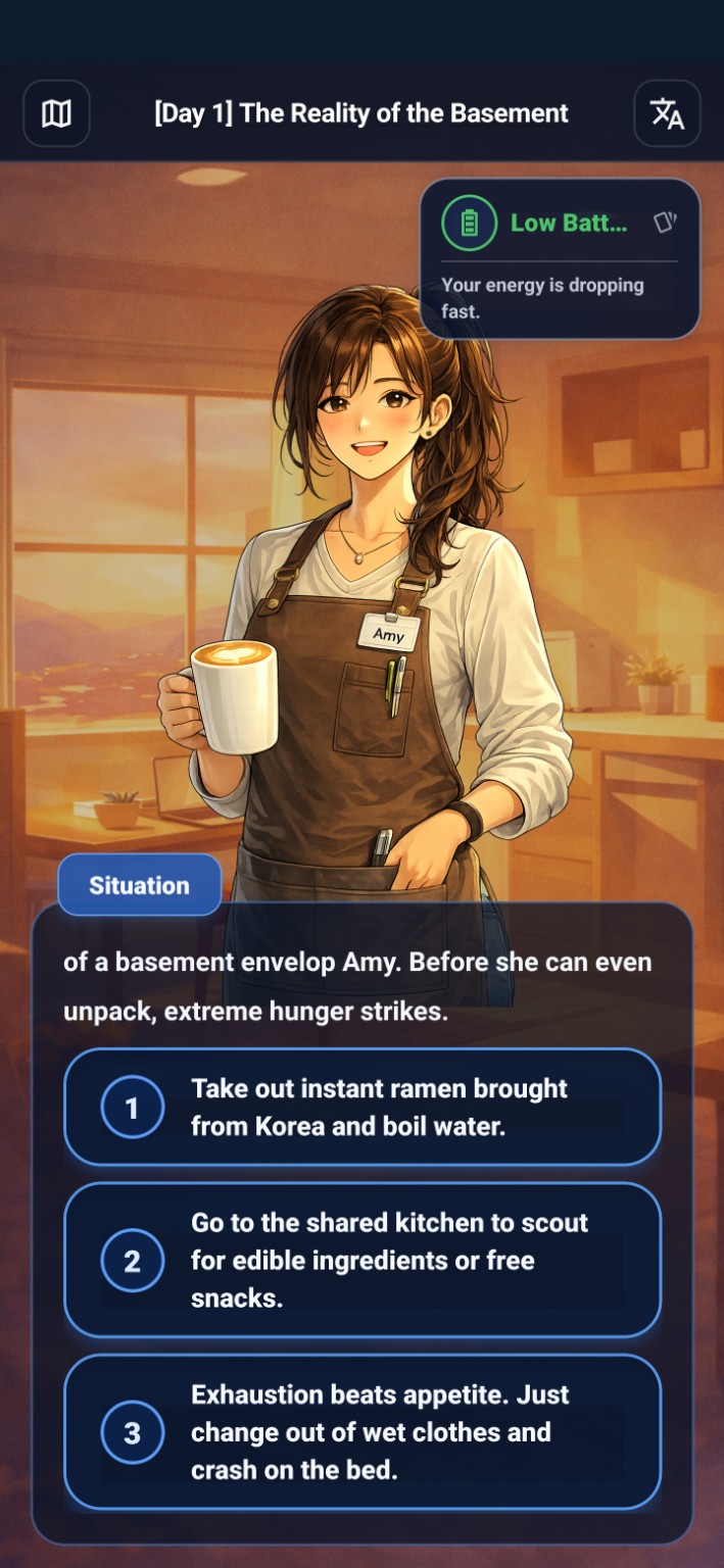 Read The Room choice screen in English