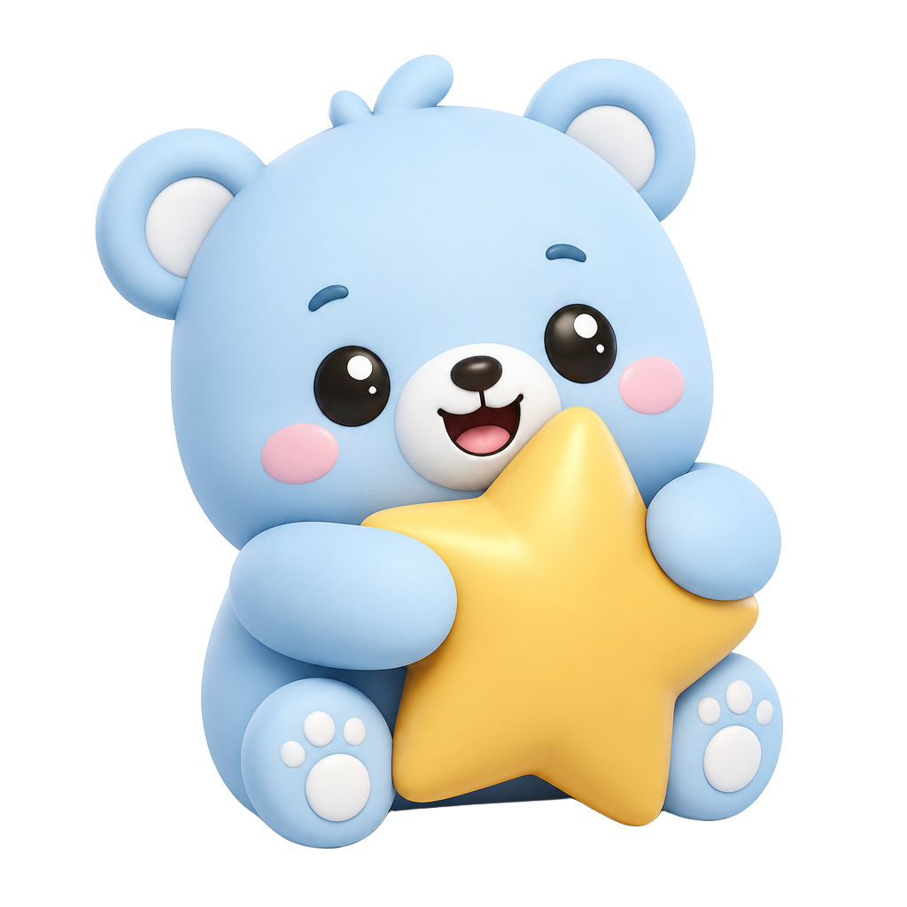 JOYgle Studio blue bear mascot hugging a golden star